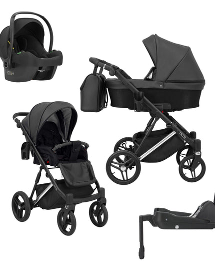 Kunert Lazzio Stroller Black + Silver Frame 4 IN 1 (Includes Car Seat + ISOFIX Base) 