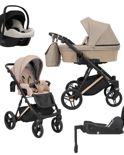 Kunert Lazzio Stroller Cappucino + Golden Frame 4 IN 1 (Includes Car Seat + ISOFIX Base) 