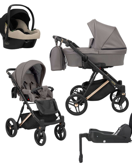 Kunert Lazzio Stroller Graphite + Golden Frame 4 IN 1 (Includes Car Seat + ISOFIX Base) 