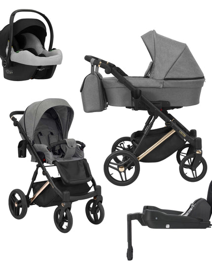 Kunert Lazzio Stroller Gray + Golden Frame 4 IN 1 (Includes Car Seat + ISOFIX Base) 