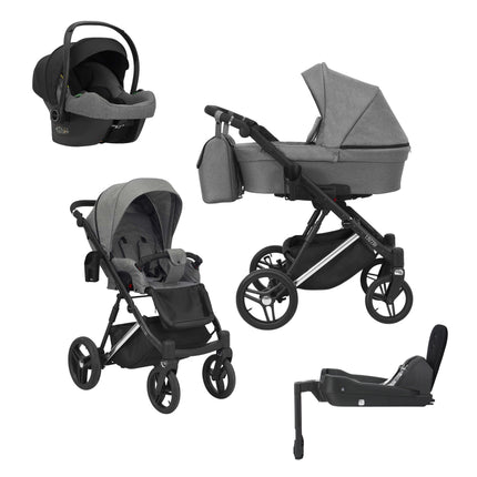 Kunert Lazzio Stroller Gray + Silver Frame 4 IN 1 (Includes Car Seat + ISOFIX Base) 