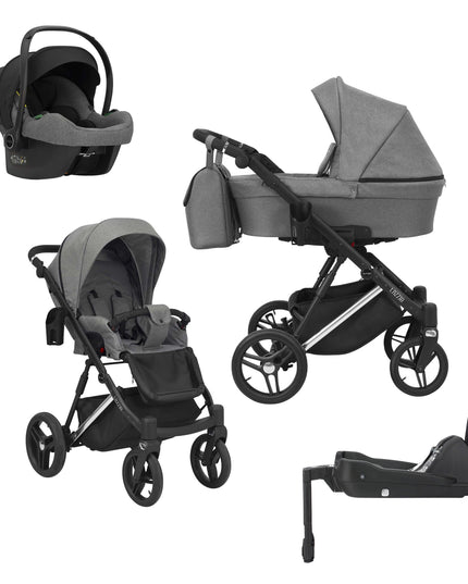 Kunert Lazzio Stroller Gray + Silver Frame 4 IN 1 (Includes Car Seat + ISOFIX Base) 