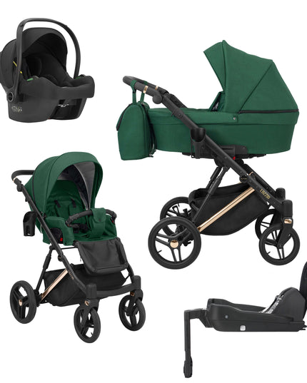 Kunert Lazzio Stroller Green + Golden Frame 4 IN 1 (Includes Car Seat + ISOFIX Base) 