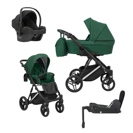 Kunert Lazzio Stroller Green + Silver Frame 4 IN 1 (Includes Car Seat + ISOFIX Base) 