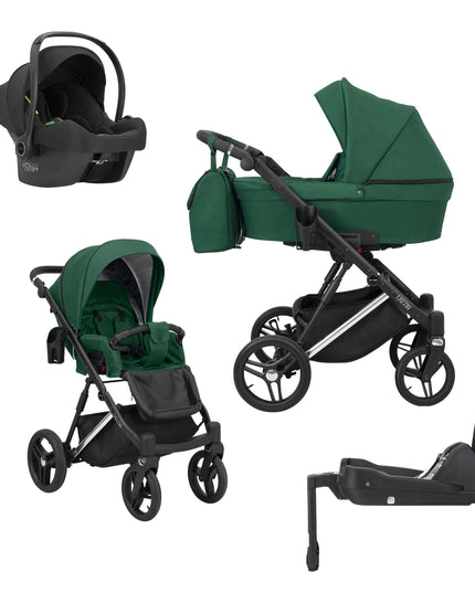 Kunert Lazzio Stroller Green + Silver Frame 4 IN 1 (Includes Car Seat + ISOFIX Base) 