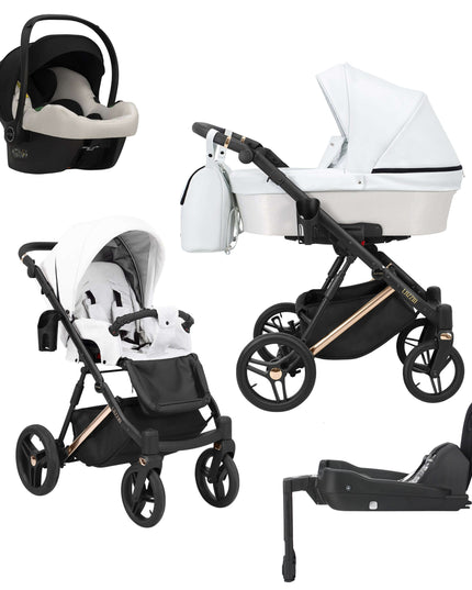 Kunert Lazzio Stroller White + Golden Frame 4 IN 1 (Includes Car Seat + ISOFIX Base) 