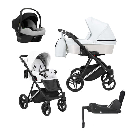 Kunert Lazzio Stroller White + Silver Frame 4 IN 1 (Includes Car Seat + ISOFIX Base) 