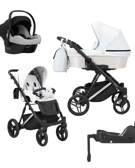 Kunert Lazzio Stroller White + Silver Frame 4 IN 1 (Includes Car Seat + ISOFIX Base) 