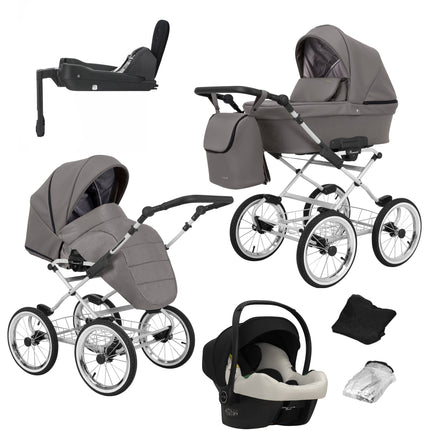 Kunert Romantic Graphite + White Frame 4 IN 1 (Including Car Seat and ISOFIX Base)