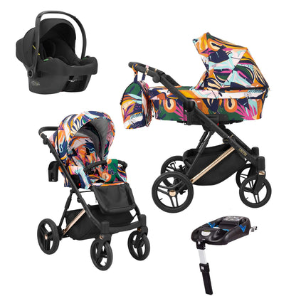 Kunert Lazzio Stroller Color: Lazzio Colorfull Frame Color: Rose Golden Frame Combo: 4 IN 1 (Includes Car Seat + ISOFIX Base) KIDZNBABY