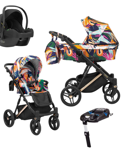 Kunert Lazzio Stroller Color: Lazzio Colorfull Frame Color: Rose Golden Frame Combo: 4 IN 1 (Includes Car Seat + ISOFIX Base) KIDZNBABY