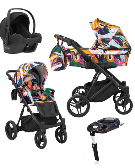 Kunert Lazzio Stroller Color: Lazzio Colorfull Frame Color: Black Frame Combo: 4 IN 1 (Includes Car Seat + ISOFIX Base) KIDZNBABY