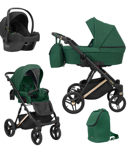 Kunert Lazzio Stroller Color: Lazzio Green Frame Color: Rose Golden Frame Combo: 3 IN 1 (Includes Car Seat) KIDZNBABY