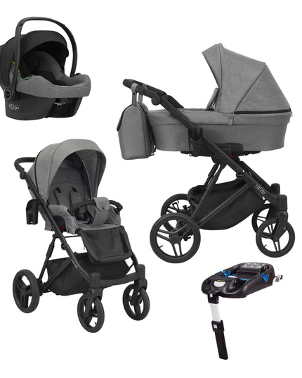 Kunert Lazzio Stroller Color: Lazzio Gray Frame Color: Black Frame Combo: 4 IN 1 (Includes Car Seat + ISOFIX Base) KIDZNBABY