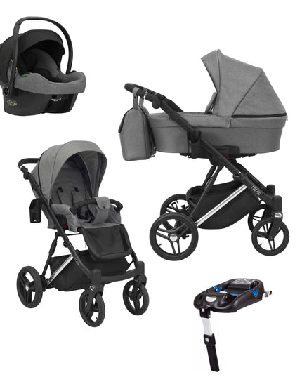 Kunert Lazzio Stroller Color: Lazzio Gray Frame Color: Silver Frame Combo: 4 IN 1 (Includes Car Seat + ISOFIX Base) KIDZNBABY