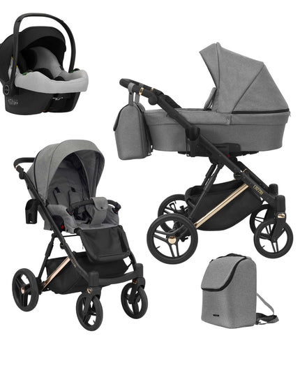 Kunert Lazzio Stroller Color: Lazzio Gray Frame Color: Rose Golden Frame Combo: 3 IN 1 (Includes Car Seat) KIDZNBABY