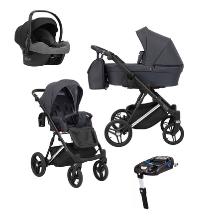 Kunert Lazzio Stroller Color: Lazzio Anthracite Frame Color: Silver Frame Combo: 4 IN 1 (Includes Car Seat + ISOFIX Base) KIDZNBABY