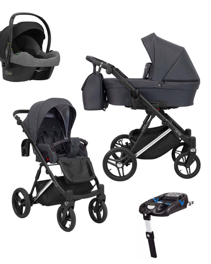 Kunert Lazzio Stroller Color: Lazzio Anthracite Frame Color: Silver Frame Combo: 4 IN 1 (Includes Car Seat + ISOFIX Base) KIDZNBABY