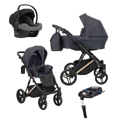 Kunert Lazzio Stroller Color: Lazzio Anthracite Frame Color: Rose Golden Frame Combo: 4 IN 1 (Includes Car Seat + ISOFIX Base) KIDZNBABY