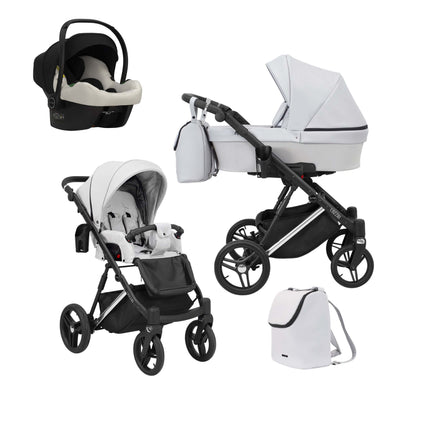 Kunert Lazzio Stroller Color: Lazzio Ash Eco Leather Frame Color: Silver Frame Combo: 3 IN 1 (Includes Car Seat) KIDZNBABY