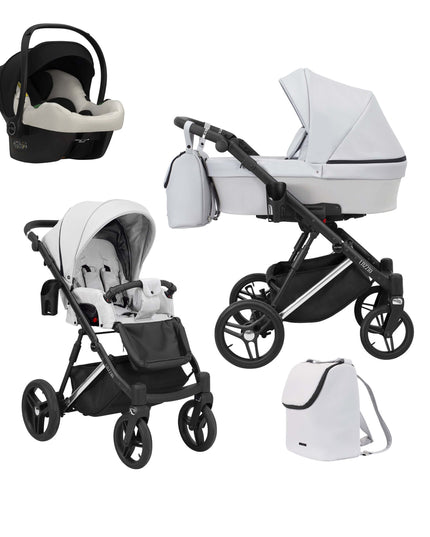 Kunert Lazzio Stroller Color: Lazzio Ash Eco Leather Frame Color: Silver Frame Combo: 3 IN 1 (Includes Car Seat) KIDZNBABY