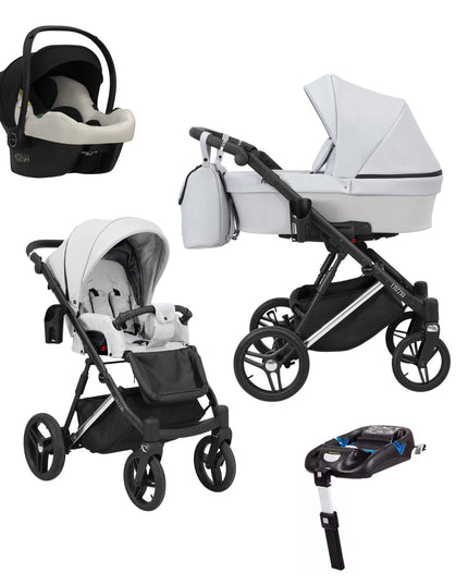 Kunert Lazzio Stroller Color: Lazzio Ash Eco Leather Frame Color: Silver Frame Combo: 4 IN 1 (Includes Car Seat + ISOFIX Base) KIDZNBABY