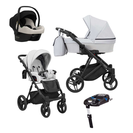 Kunert Lazzio Stroller Color: Lazzio Ash Eco Leather Frame Color: Black Frame Combo: 4 IN 1 (Includes Car Seat + ISOFIX Base) KIDZNBABY