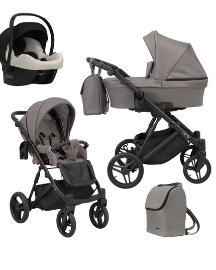 Kunert Lazzio Stroller Color: Lazzio Graphite Eco Leather Frame Color: Black Frame Combo: 3 IN 1 (Includes Car Seat) KIDZNBABY