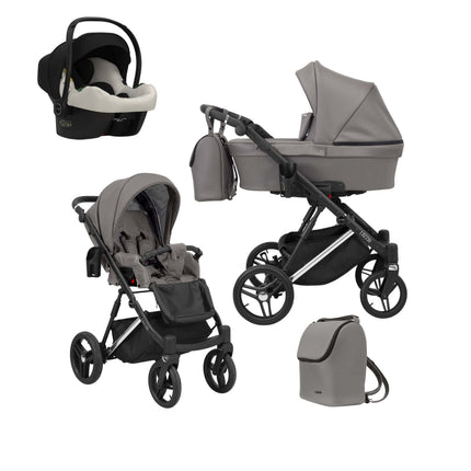 Kunert Lazzio Stroller Color: Lazzio Graphite Eco Leather Frame Color: Silver Frame Combo: 3 IN 1 (Includes Car Seat) KIDZNBABY