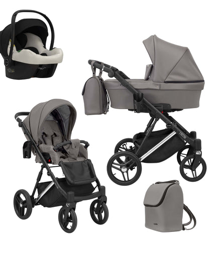 Kunert Lazzio Stroller Color: Lazzio Graphite Eco Leather Frame Color: Silver Frame Combo: 3 IN 1 (Includes Car Seat) KIDZNBABY