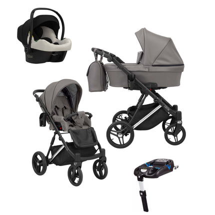 Kunert Lazzio Stroller Color: Lazzio Graphite Eco Leather Frame Color: Silver Frame Combo: 4 IN 1 (Includes Car Seat + ISOFIX Base) KIDZNBABY