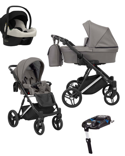 Kunert Lazzio Stroller Color: Lazzio Graphite Eco Leather Frame Color: Silver Frame Combo: 4 IN 1 (Includes Car Seat + ISOFIX Base) KIDZNBABY