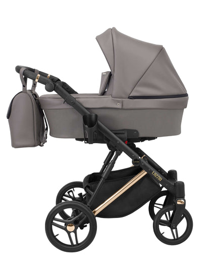 Kunert Lazzio Stroller Color: Lazzio Graphite Eco Leather Frame Color: Rose Golden Frame Combo: 2 IN 1 KIDZNBABY