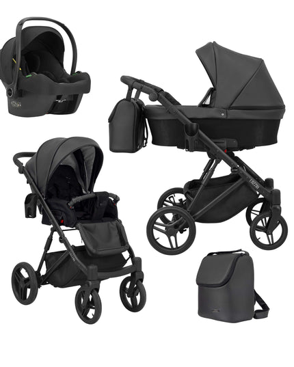 Kunert Lazzio Stroller Color: Lazzio Black Eco Leather Frame Color: Black Frame Combo: 3 IN 1 (Includes Car Seat) KIDZNBABY