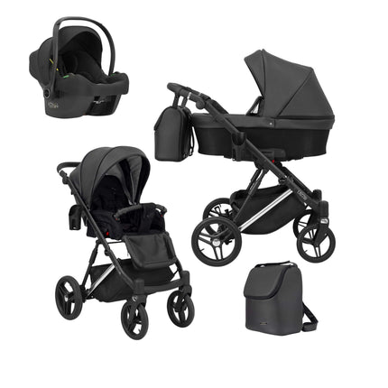 Kunert Lazzio Stroller Color: Lazzio Black Eco Leather Frame Color: Silver Frame Combo: 3 IN 1 (Includes Car Seat) KIDZNBABY