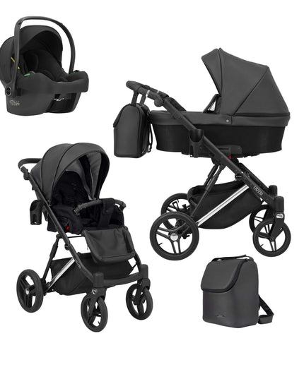 Kunert Lazzio Stroller Color: Lazzio Black Eco Leather Frame Color: Silver Frame Combo: 3 IN 1 (Includes Car Seat) KIDZNBABY