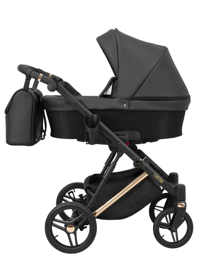 Kunert Lazzio Stroller Color: Lazzio Black Eco Leather Frame Color: Rose Golden Frame Combo: 2 IN 1 KIDZNBABY