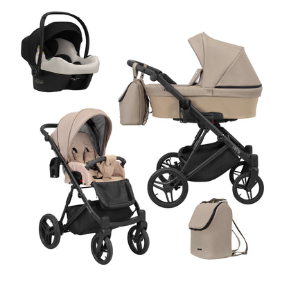 Kunert Lazzio Stroller Color: Lazzio Cappuccino Eco Leather Frame Color: Black Frame Combo: 3 IN 1 (Includes Car Seat) KIDZNBABY