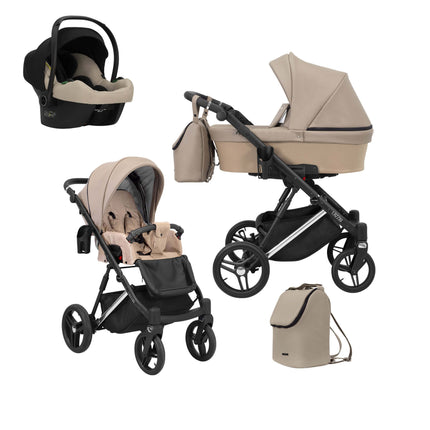 Kunert Lazzio Stroller Color: Lazzio Cappuccino Eco Leather Frame Color: Silver Frame Combo: 3 IN 1 (Includes Car Seat) KIDZNBABY