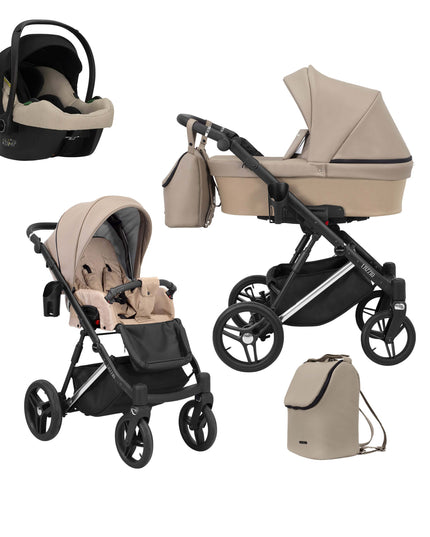 Kunert Lazzio Stroller Color: Lazzio Cappuccino Eco Leather Frame Color: Silver Frame Combo: 3 IN 1 (Includes Car Seat) KIDZNBABY