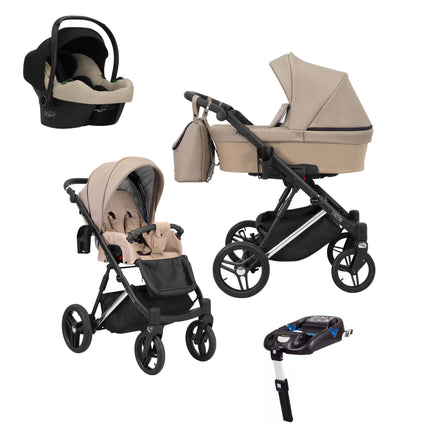Kunert Lazzio Stroller Color: Lazzio Cappuccino Eco Leather Frame Color: Silver Frame Combo: 4 IN 1 (Includes Car Seat + ISOFIX Base) KIDZNBABY