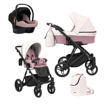 Kunert Lazzio Stroller Color: Lazzio Pink Eco Leather Frame Color: Black Frame Combo: 3 IN 1 (Includes Car Seat) KIDZNBABY