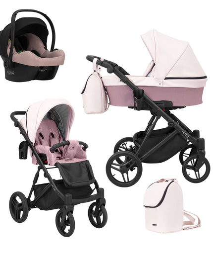 Kunert Lazzio Stroller Color: Lazzio Pink Eco Leather Frame Color: Black Frame Combo: 3 IN 1 (Includes Car Seat) KIDZNBABY