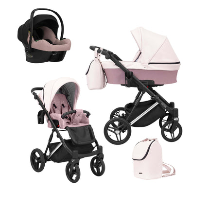 Kunert Lazzio Stroller Color: Lazzio Pink Eco Leather Frame Color: Silver Frame Combo: 3 IN 1 (Includes Car Seat) KIDZNBABY