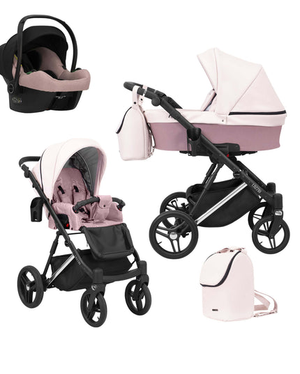 Kunert Lazzio Stroller Color: Lazzio Pink Eco Leather Frame Color: Silver Frame Combo: 3 IN 1 (Includes Car Seat) KIDZNBABY