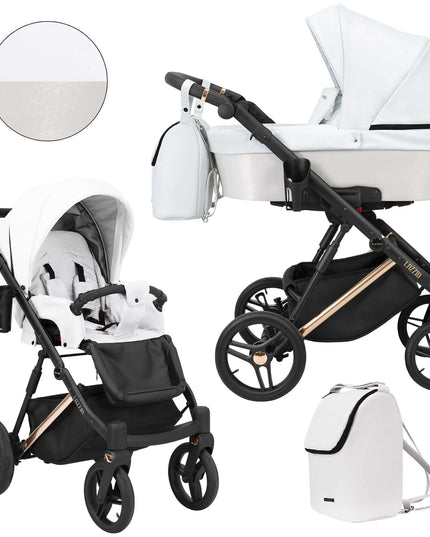 Kunert Lazzio Stroller Color: Lazzio White Eco Leather Frame Color: Rose Golden Frame Combo: 2 IN 1 KIDZNBABY