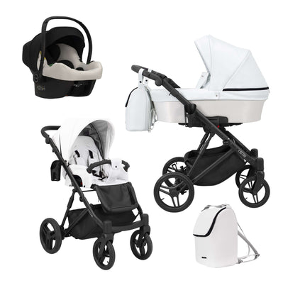Kunert Lazzio Stroller Color: Lazzio White Eco Leather Frame Color: Black Frame Combo: 3 IN 1 (Includes Car Seat) KIDZNBABY