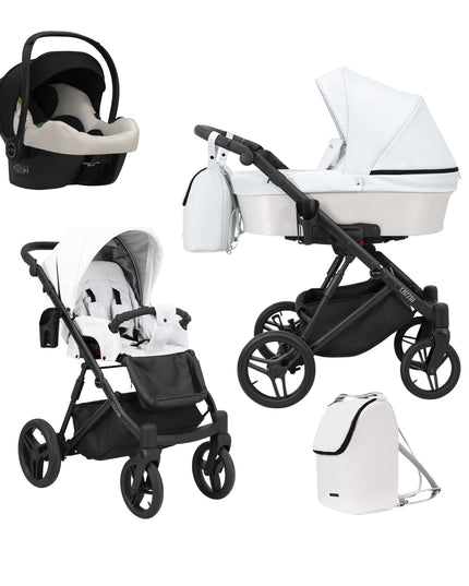 Kunert Lazzio Stroller Color: Lazzio White Eco Leather Frame Color: Black Frame Combo: 3 IN 1 (Includes Car Seat) KIDZNBABY