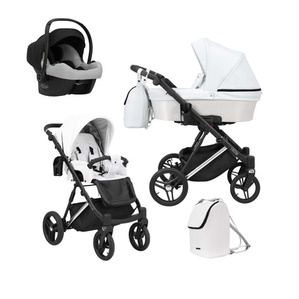 Kunert Lazzio Stroller Color: Lazzio White Eco Leather Frame Color: Silver Frame Combo: 3 IN 1 (Includes Car Seat) KIDZNBABY