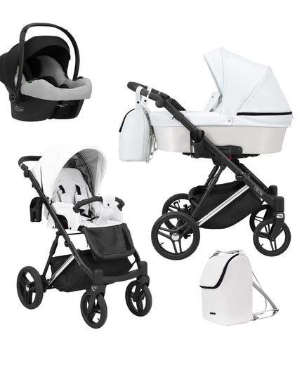 Kunert Lazzio Stroller Color: Lazzio White Eco Leather Frame Color: Silver Frame Combo: 3 IN 1 (Includes Car Seat) KIDZNBABY